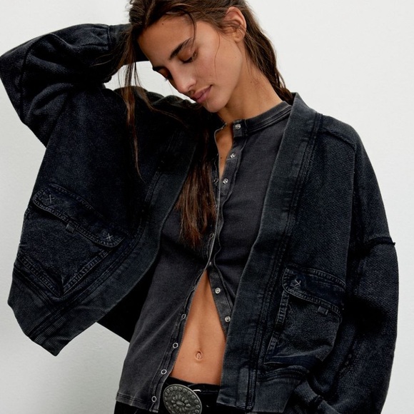Free People Jackets & Blazers - Free people washed black jacket/cardigan size L